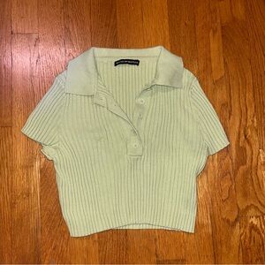 brandy ribbed cropped pastel green polo tee